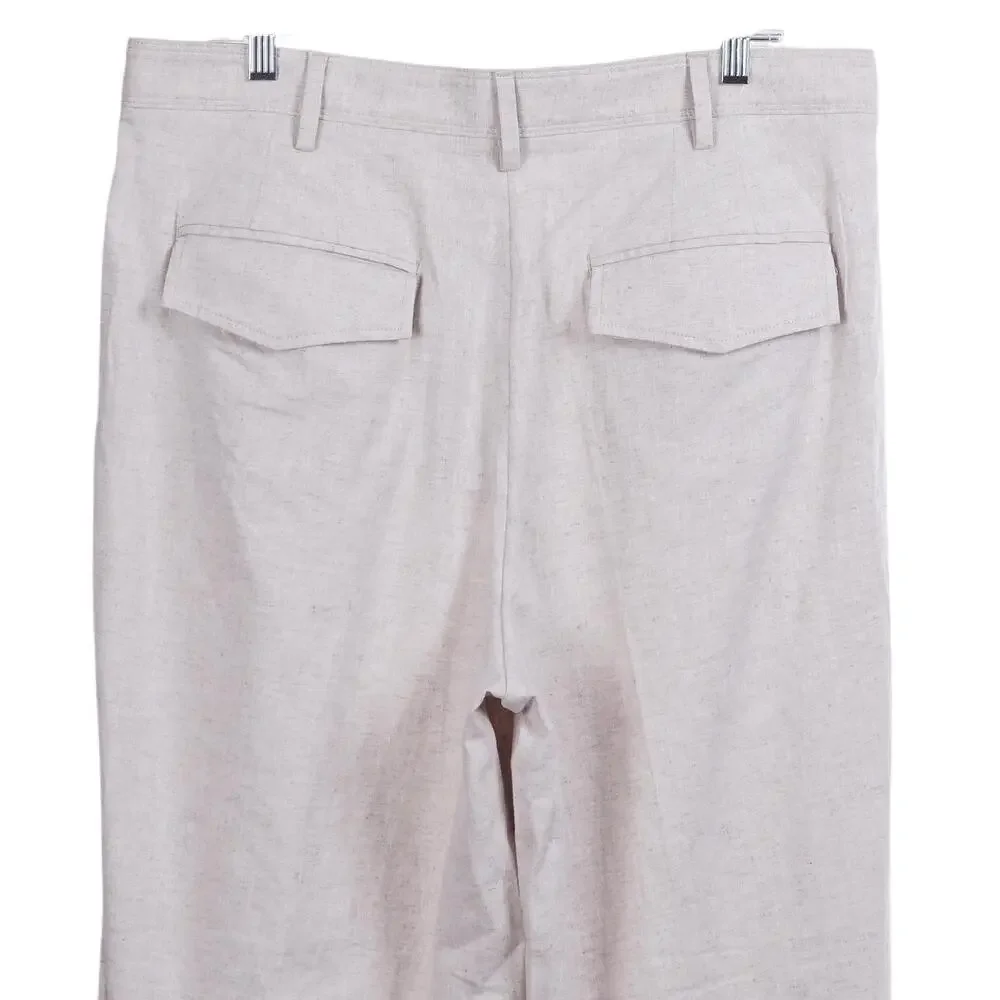 NWT Banana Republic Pants 16 Oatmeal Beige Linen Blend Wide Leg Trouser *FLAW*